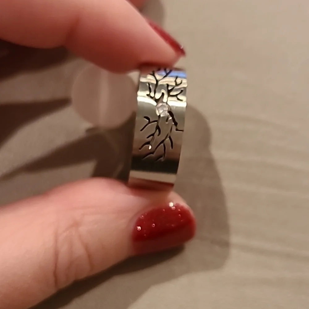 Lightning pattern cubic zirconia stainless steel ring unisex